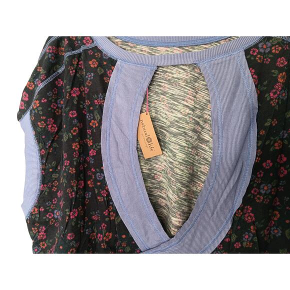 New Natural Life Cut It Out Tee XL Charcoal Floral Open Back Cotton Top - Picture 10 of 14
